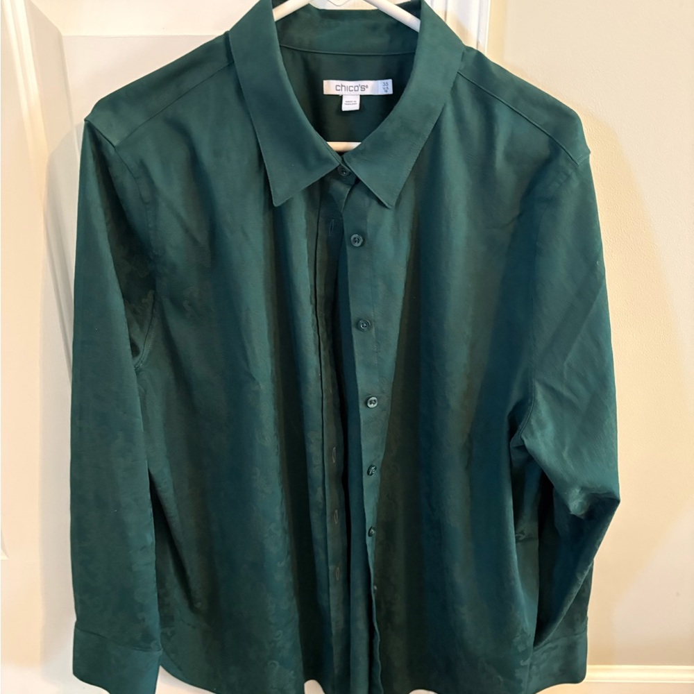 Chico's Woman Deep Teal Button-Down Shirt
